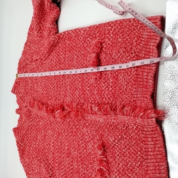DEX women's X (12/14) reddish pink white slub flecks sweater long sleeve fringe - Picture 8 of 12